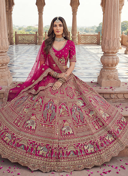 Rani Pink Gadhwal Silk Embroidery Work Wedding Wear Lehenga Choli SW746994