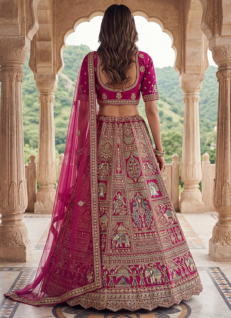 Rani Pink Gadhwal Silk Embroidery Work Wedding Wear Lehenga Choli SW746994