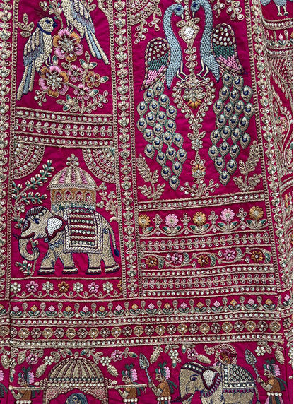 Rani Pink Gadhwal Silk Embroidery Work Wedding Wear Lehenga Choli SW746994
