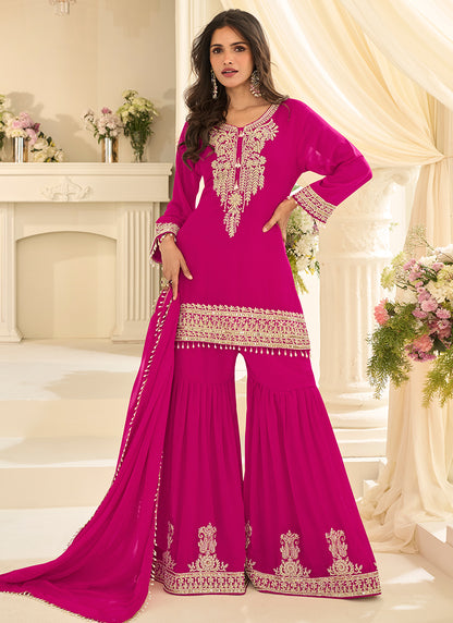 Rani Pink Georgette Embroidery Work Festival Wear Readymade Sharara Suit SW537422