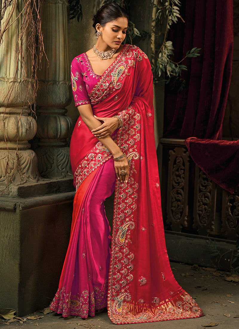 Rani Pink Giraffe Silk Embroidery Work Wedding Wear Wedding Saree SW280704