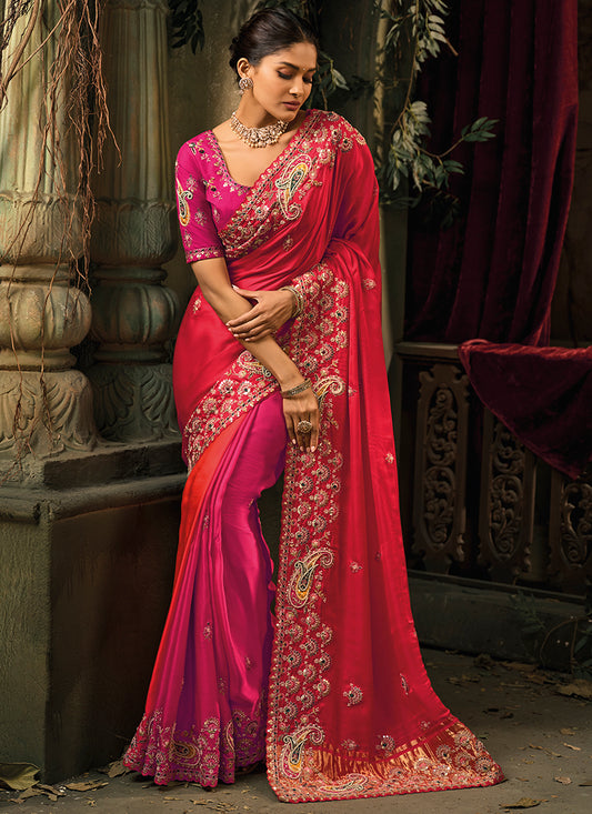 Rani Pink Giraffe Silk Embroidery Work Wedding Wear Wedding Saree SW280704