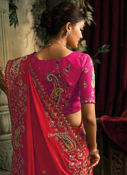 Rani Pink Giraffe Silk Embroidery Work Wedding Wear Wedding Saree SW280704