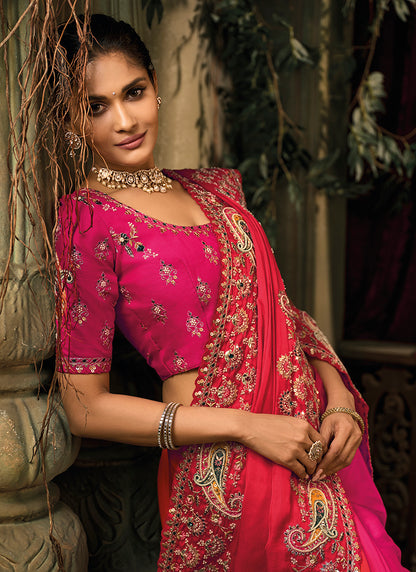 Rani Pink Giraffe Silk Embroidery Work Wedding Wear Wedding Saree SW280704