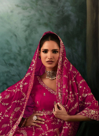 Pure Fancy Rani Pink Bridal Wear Heavy Work Bridal Saree 387349