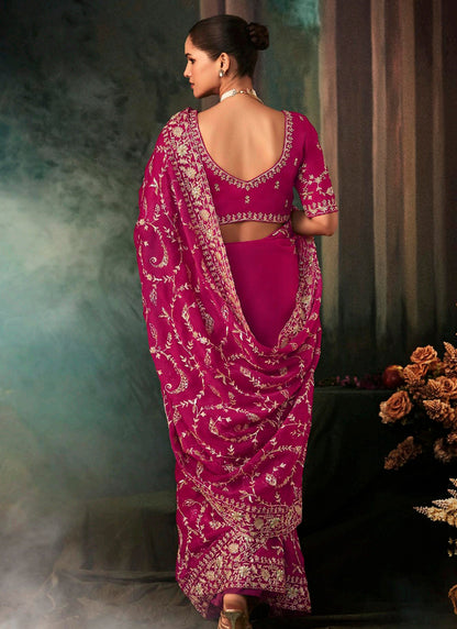 Pure Fancy Rani Pink Bridal Wear Heavy Work Bridal Saree 387349