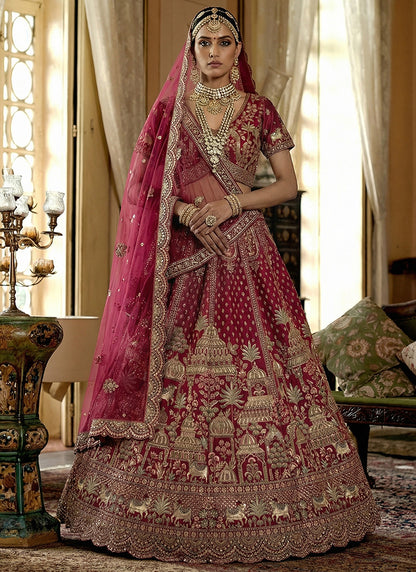Silk Rani Pink Bridal Wear Heavy Work Bridal Lehenga Choli 388360