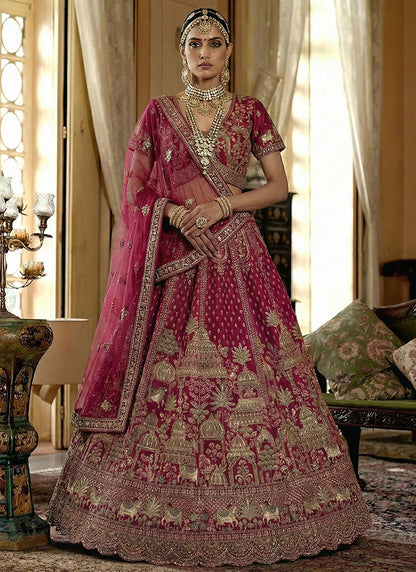 Silk Rani Pink Bridal Wear Heavy Work Bridal Lehenga Choli 388360