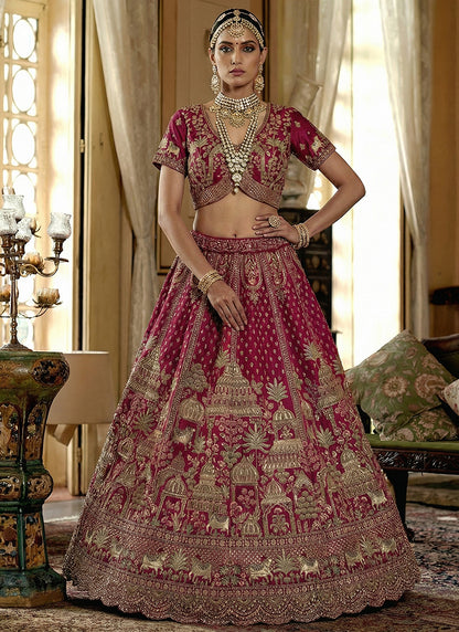 Silk Rani Pink Bridal Wear Heavy Work Bridal Lehenga Choli 388360