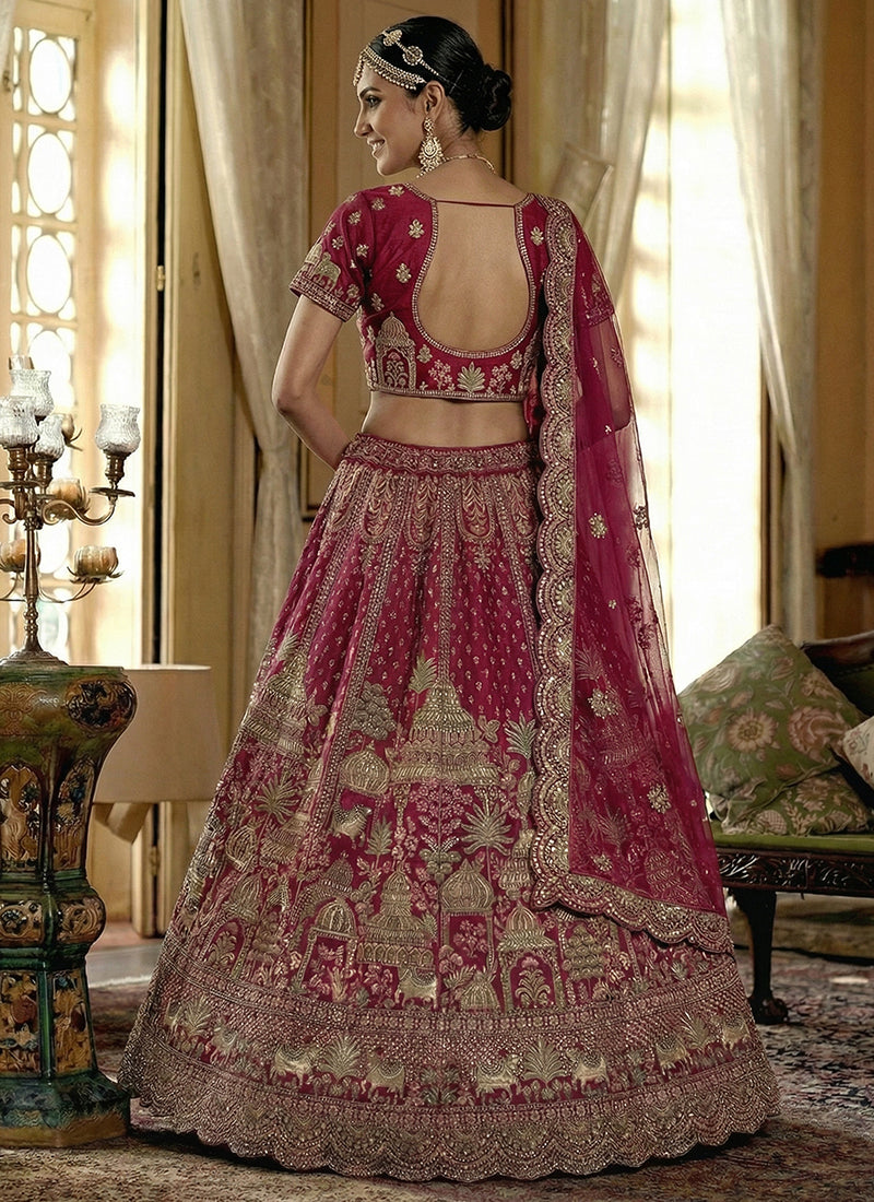 Silk Rani Pink Bridal Wear Heavy Work Bridal Lehenga Choli 388360