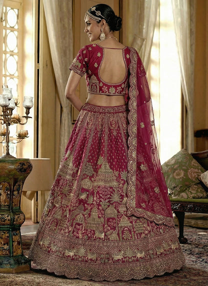 Silk Rani Pink Bridal Wear Heavy Work Bridal Lehenga Choli 388360