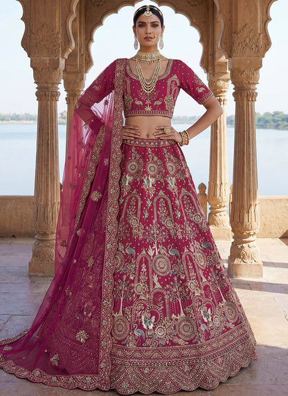 Rani Pink Silk Embroidery Work Wedding Wear Lehenga Choli SW920994
