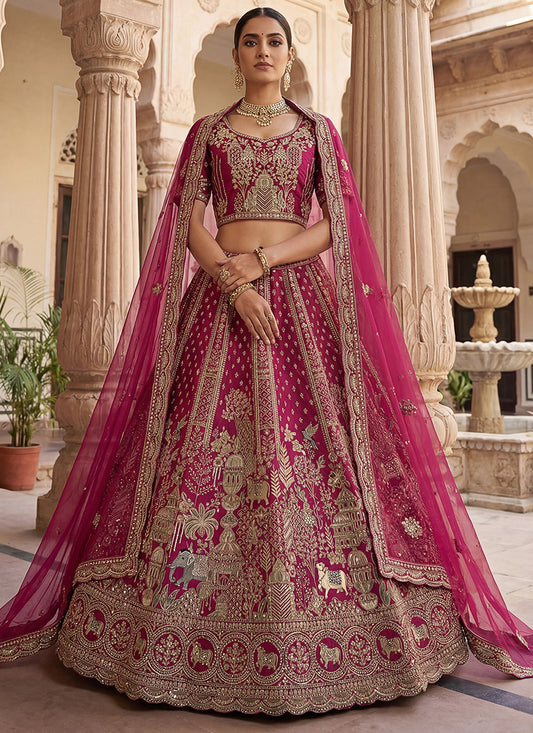 Rani Pink Silk Embroidery Work Wedding Wear Lehenga Choli SW237896