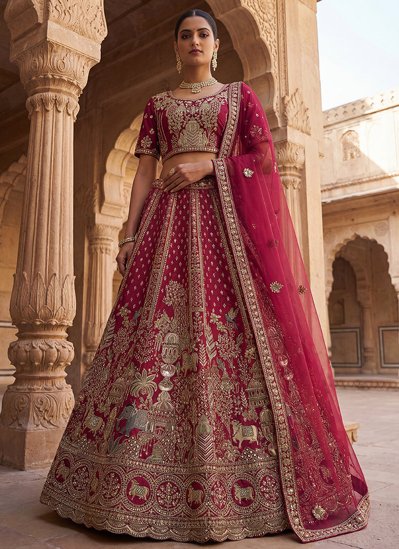 Rani Pink Silk Embroidery Work Wedding Wear Lehenga Choli SW237896