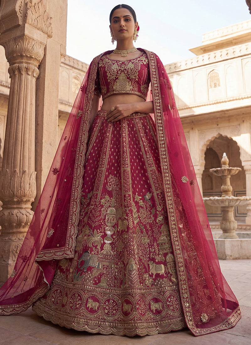 Rani Pink Silk Embroidery Work Wedding Wear Lehenga Choli SW237896