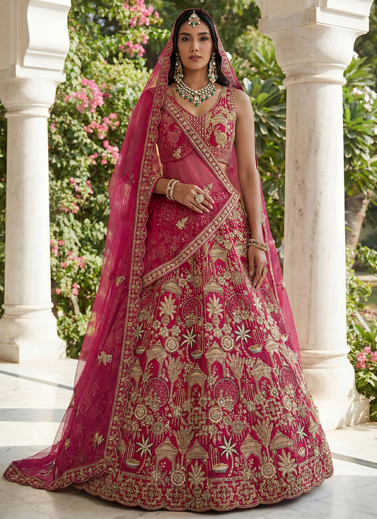 Rani Pink Silk Embroidery Work Wedding Wear Lehenga Choli SW663350