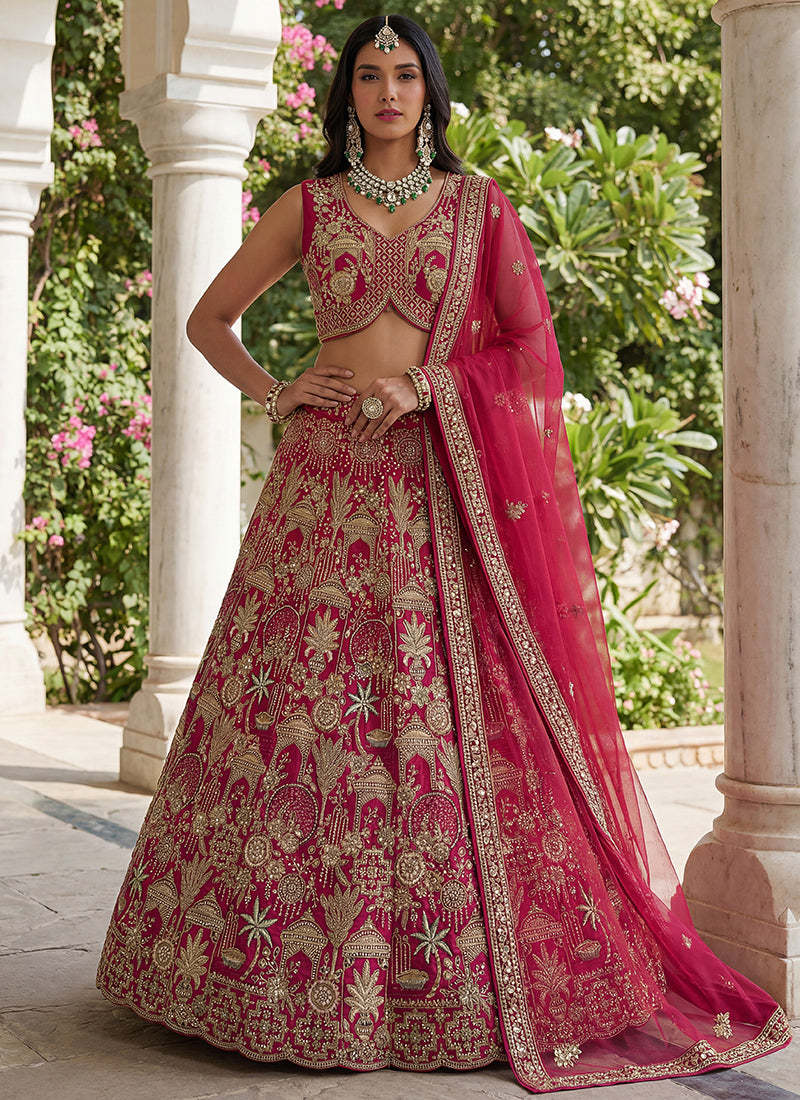 Rani Pink Silk Embroidery Work Wedding Wear Lehenga Choli SW663350