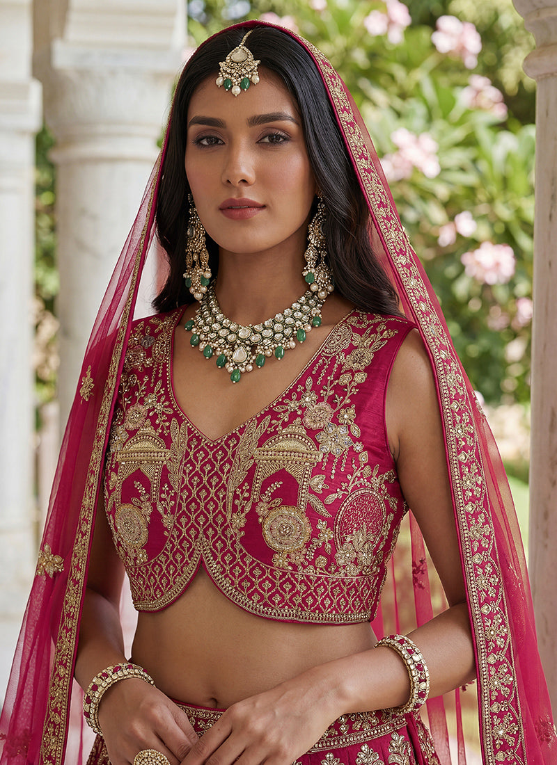 Rani Pink Silk Embroidery Work Wedding Wear Lehenga Choli SW663350