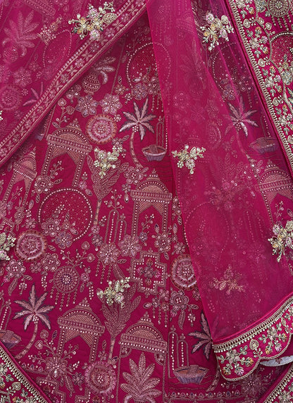 Rani Pink Silk Embroidery Work Wedding Wear Lehenga Choli SW663350