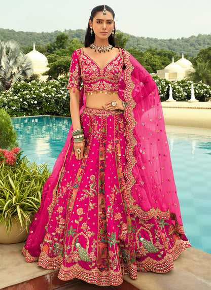 Silk Rani Pink Wedding Wear Heavy Embroidery Cut Work Readymade Lehenga Choli 386494