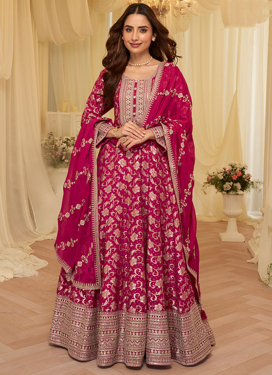 Rani Pink Viscose Sequins Work  Party Wear Readymade Anarkali Suit SW114686