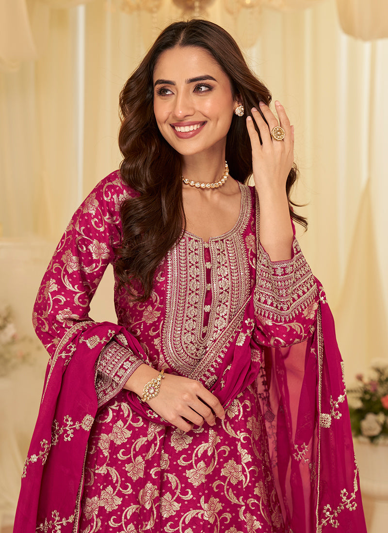 Rani Pink Viscose Sequins Work  Party Wear Readymade Anarkali Suit SW114686