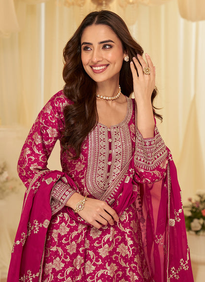 Rani Pink Viscose Sequins Work  Party Wear Readymade Anarkali Suit SW114686