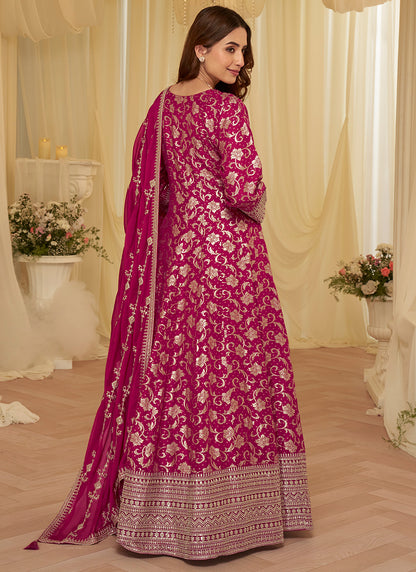 Rani Pink Viscose Sequins Work  Party Wear Readymade Anarkali Suit SW114686