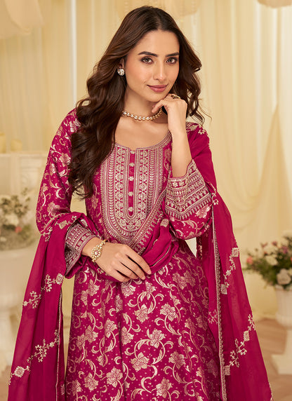 Rani Pink Viscose Sequins Work  Party Wear Readymade Anarkali Suit SW114686