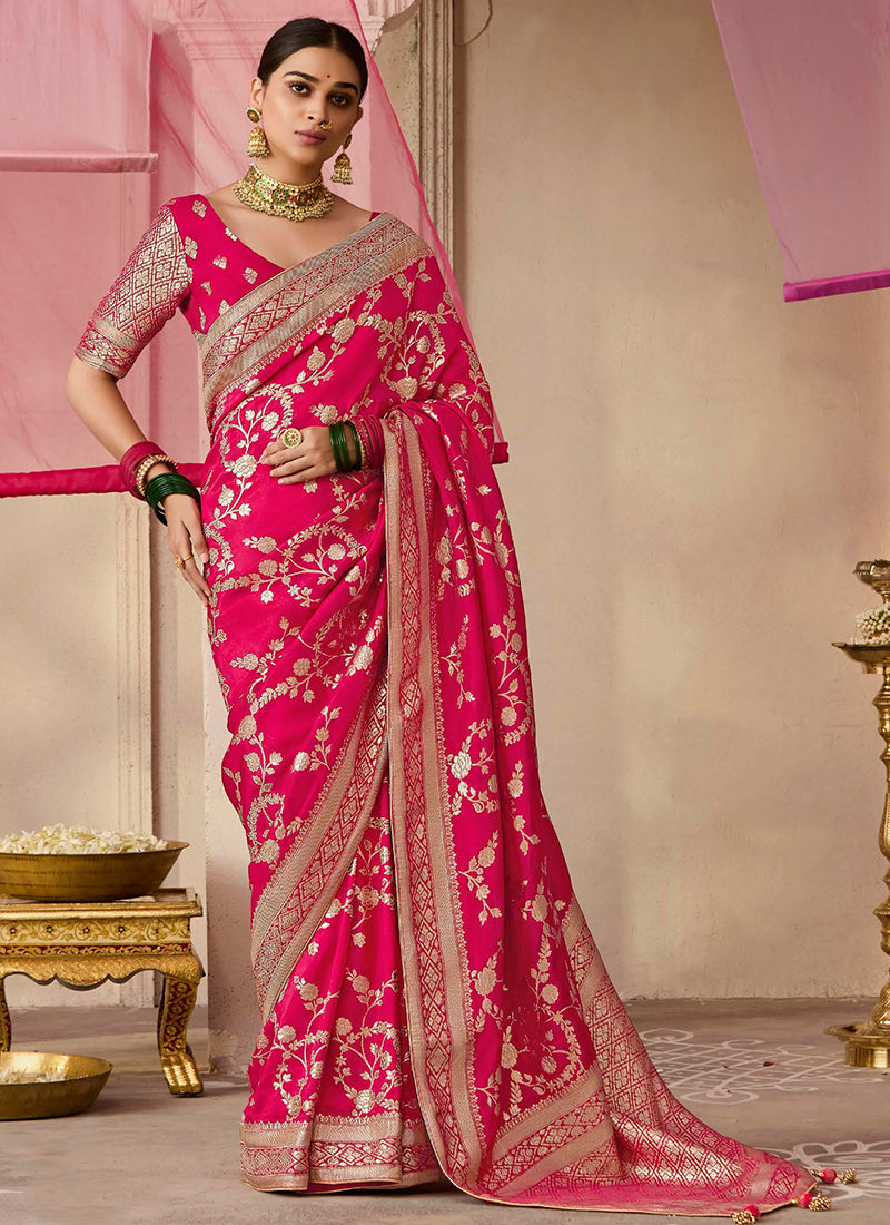 Rani Pink Viscose Silk Embroidery Work Occasional Wear Saree SW248566