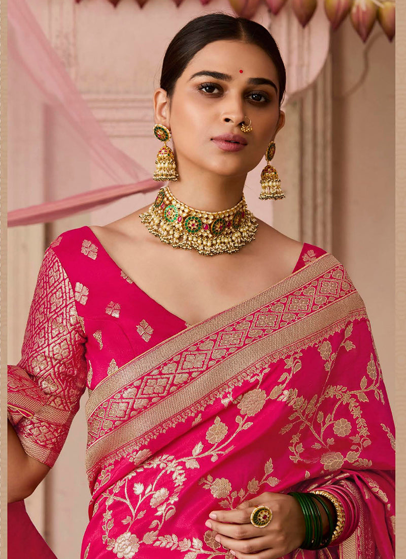 Rani Pink Viscose Silk Embroidery Work Occasional Wear Saree SW248566