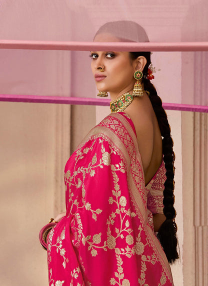 Rani Pink Viscose Silk Embroidery Work Occasional Wear Saree SW248566