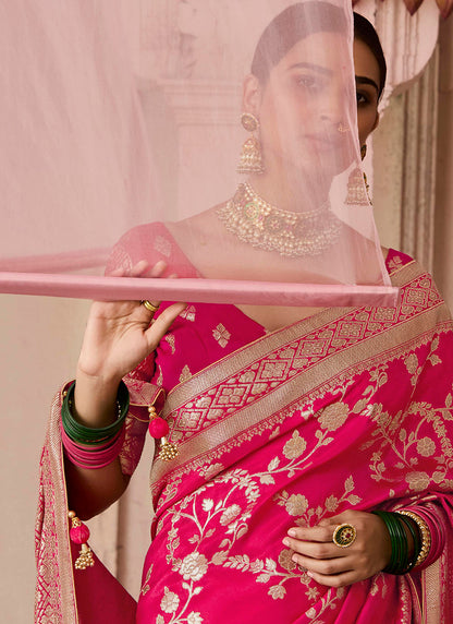 Rani Pink Viscose Silk Embroidery Work Occasional Wear Saree SW248566
