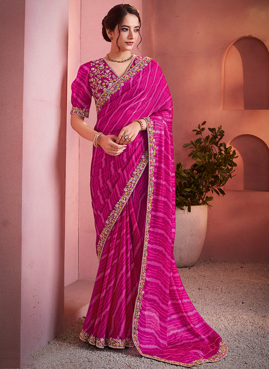 Satin Silk Rani Saree with Embroidery Work for Festival Wear 384493