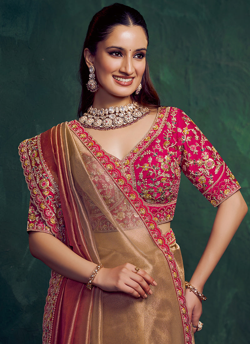 Rani Silk Embroidery Work Wedding Wear Saree SW251111