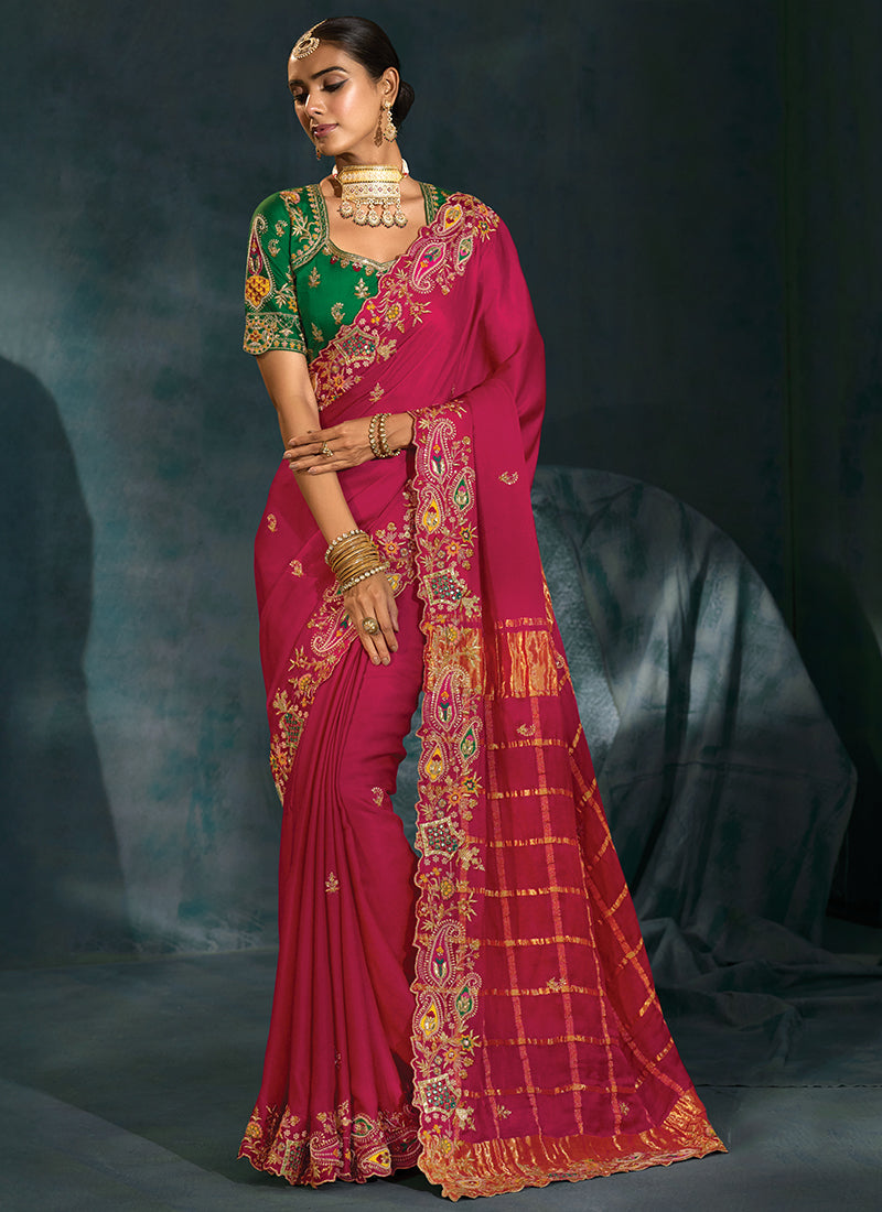 Gajji Silk Rani Designer Saree with Heavy Work for Bridal Wear 384675