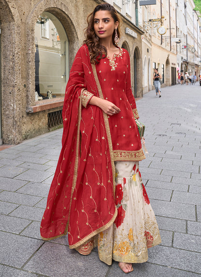 Red  Chinon Sequins Work  Occasional Wear Sharara Suit SW464593