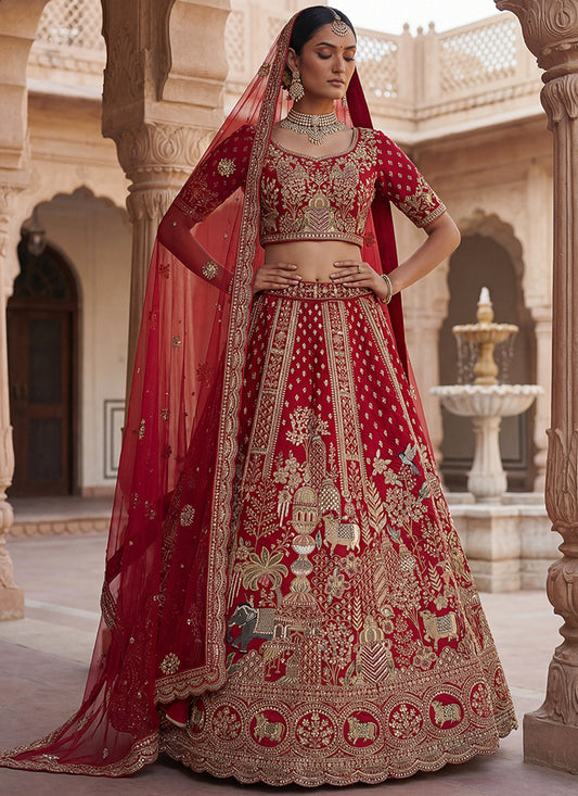 Red  Silk Embroidery Work Wedding Wear Lehenga Choli SW230973