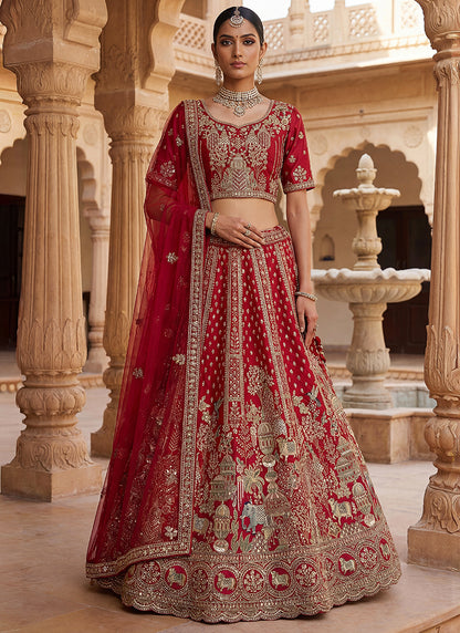 Red  Silk Embroidery Work Wedding Wear Lehenga Choli SW230973