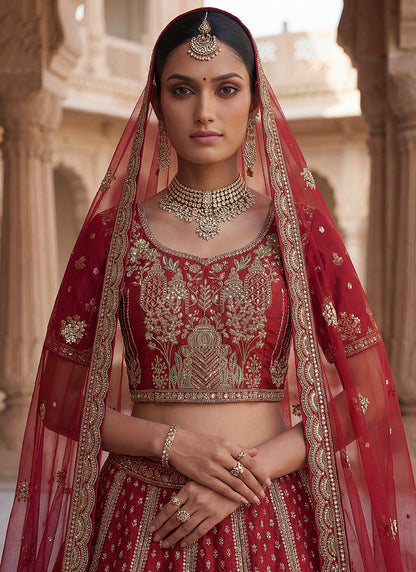 Red  Silk Embroidery Work Wedding Wear Lehenga Choli SW230973
