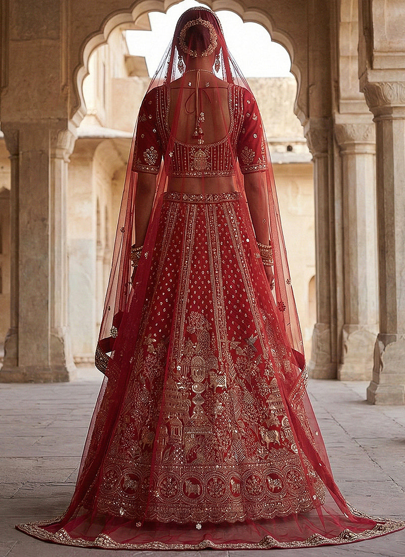 Red  Silk Embroidery Work Wedding Wear Lehenga Choli SW230973
