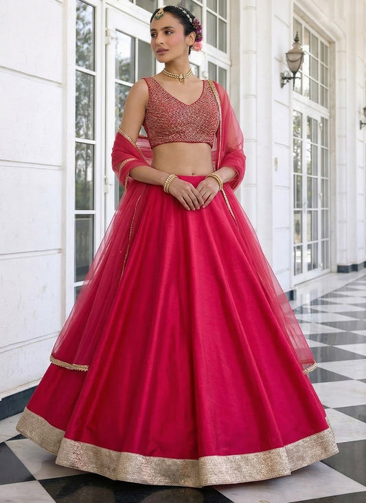 Red  Vichitra Silk Embroidery Work Occasional Wear Readymade Lehenga Choli SW885094