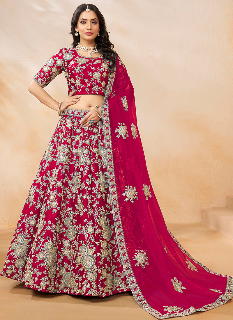 386706 Art Silk Red Wedding Wear Zari Embroidery Work Lehenga Choli