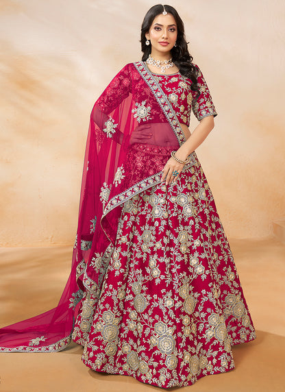 386706 Art Silk Red Wedding Wear Zari Embroidery Work Lehenga Choli