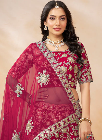 386706 Art Silk Red Wedding Wear Zari Embroidery Work Lehenga Choli