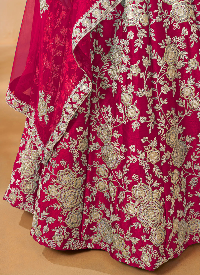 386706 Art Silk Red Wedding Wear Zari Embroidery Work Lehenga Choli