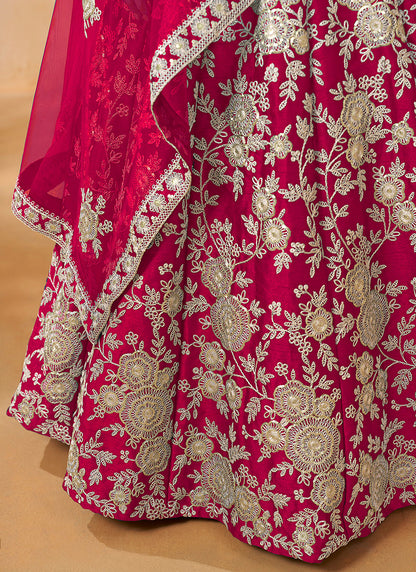 386706 Art Silk Red Wedding Wear Zari Embroidery Work Lehenga Choli