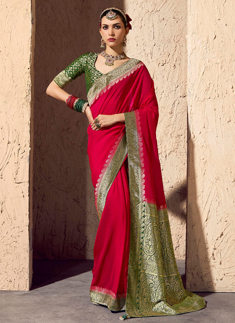 Crepe Georgette Red Party Wear Weaving Work Saree 386535