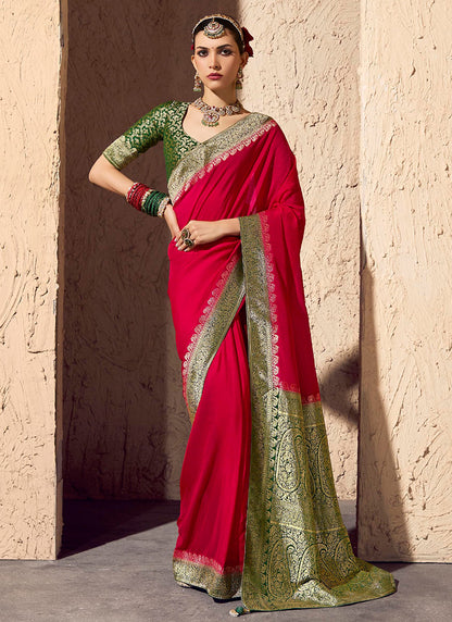 Crepe Georgette Red Party Wear Weaving Work Saree 386535
