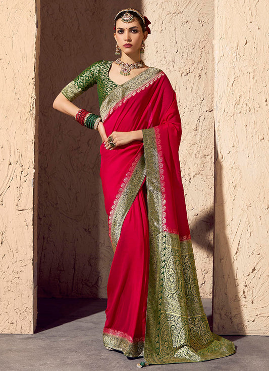 Crepe Georgette Red Party Wear Weaving Work Saree 386535